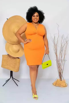 Vestido Midi Canelado Nozinho Plus Size Tangerina na internet