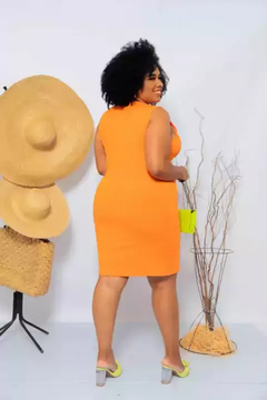 Vestido Midi Canelado Nozinho Plus Size Tangerina - loja online