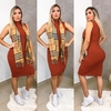 Vestido Midi Canelado Gola Alta Sem Manga Terracota