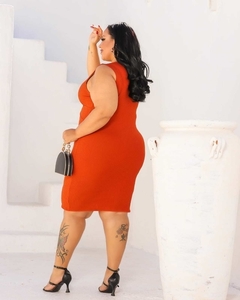 Vestido Midi Canelado Nozinho Plus Size Terracota - Ímpeto Modas