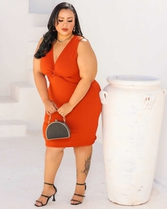 Vestido Midi Canelado Nozinho Plus Size Terracota - loja online