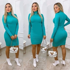 Vestido Midi Gola Alta Manga Longa Tiffany