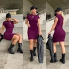 Vestido Curto Gola Alta Com Manguinha Uva