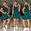 Vestido Curto Canelado Manga Bufante Verde Jade