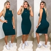 Vestido Midi Canelado Gola Alta Sem Manga Verde Jade