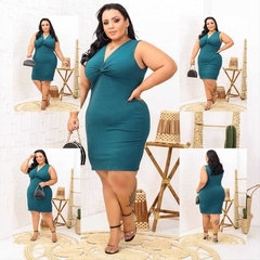 Vestido Midi Canelado Nozinho Plus Size Verde Jade