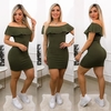 Vestido Curto Canelado Babado em Cima Verde Militar