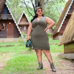 Vestido Midi Canelado Nozinho Plus Size Verde Militar - comprar online