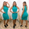 Vestido Midi Canelado Gola Alta Sem Manga Tiffany