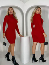 Vestido Midi Gola Alta Manga Longa Vermelho