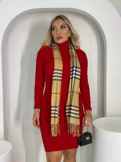 Vestido Midi Gola Alta Manga Longa Vermelho - loja online