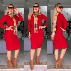 Vestido Midi Ombro a Ombro Manga Longa Vermelho