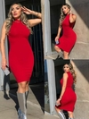 Vestido Midi Canelado Gola Alta Sem Manga Vermelho