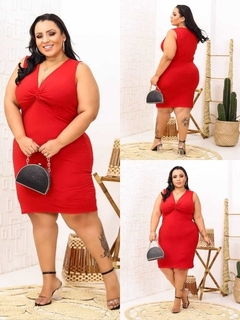 Vestido Midi Canelado Nozinho Plus Size Vermelho