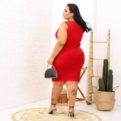 Vestido Midi Canelado Nozinho Plus Size Vermelho - comprar online