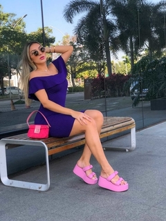 Vestido Curto Canelado Babado em Cima Violeta - comprar online