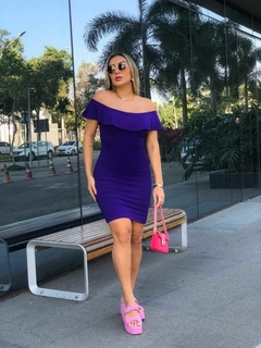 Vestido Curto Canelado Babado em Cima Violeta - Ímpeto Modas