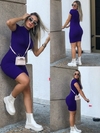 Vestido Curto Gola Alta Com Manguinha Violeta