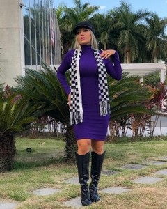 Vestido Midi Gola Alta Manga Longa Violeta - comprar online