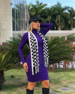 Vestido Midi Gola Alta Manga Longa Violeta na internet