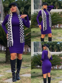 Vestido Midi Gola Alta Manga Longa Violeta