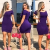 Vestido Curto Canelado Ombro a Ombro Com Manguinha Violeta