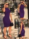 Vestido Midi Canelado Gola Alta Sem Manga Violeta