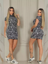 Vestido Curto Gola Alta Com Manguinha Zebra