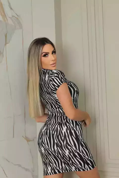 Vestido Curto Gola Alta Com Manguinha Zebra - Ímpeto Modas