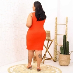 Vestido Midi Canelado Nozinho Plus Size Laranja - comprar online