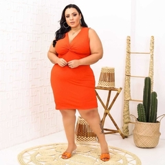 Vestido Midi Canelado Nozinho Plus Size Laranja - Ímpeto Modas