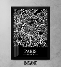 Quadro Mapa Cidade Paris França - Fundo Preto