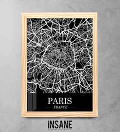 Quadro Mapa Cidade Paris França - Fundo Preto - Insane Quadros Decorativos