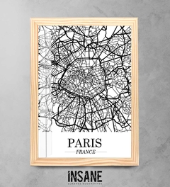 Quadro Mapa Cidade Paris França - Fundo Branco - Insane Quadros Decorativos