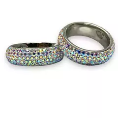 Anillo acero quirurgico con strass tornasolado ancho 8mm caja x36 pcs