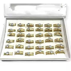 Anillo diamante acero dorado caja x36 pcs - comprar online