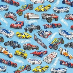 Tricoline Estampado - Hot Wheels Azul tecido 100% algodão patchwork costura criativa