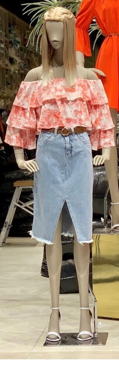 Saia jeans com cinto midi