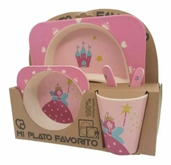 Set Plato Vaso Cubiertos Bebe Fibra Bamboo Vajilla Infantil - comprar online