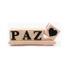 KIT Palavra Paz de cubos + Bandeja +Cubo Coração Madeira Pinus