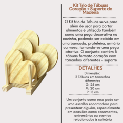 Kit Trio de Tábuas Corações + Suporte de Madeira - comprar online