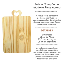 Tábua Coração de Madeira Pinus Aurora | Servir | Mesa Posta | Frios - comprar online