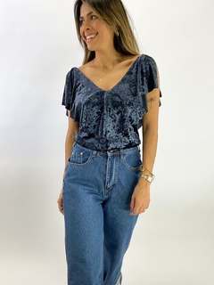 BLUSA MAXI BABADO VELUDO MOLHADO | AZUL MARINHO