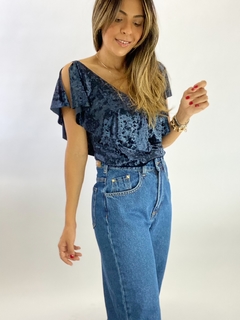 BLUSA MAXI BABADO VELUDO MOLHADO | AZUL MARINHO - NOHLA 