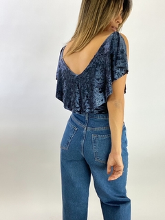 BLUSA MAXI BABADO VELUDO MOLHADO | AZUL MARINHO - loja online