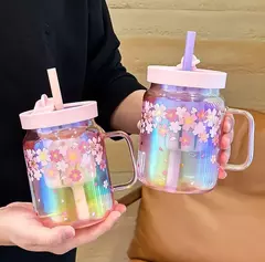 MAXI TAZA DE VIDRIO TORNASOLADA CON SORBETE