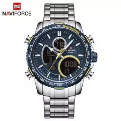 Relógio Naviforce 9182 Duplo Multifuncional Prata Azul