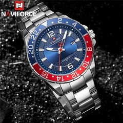 Relógio Naviforce Prata Vermelho Azul - Éder Importados