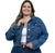 Jaqueta cropped jeans com botões plus size