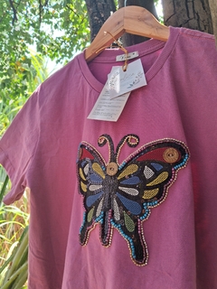 T-shirt (M) roxa borboleta